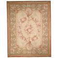 Hand-knotted French Aubusson Weave Ivory Taupe Wool Rug (12' x 15'))