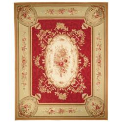 Hand-knotted French Aubusson Weave Red Taupe Wool Rug (10' x 14')