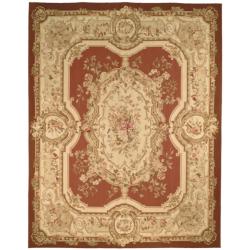 Hand-knotted French Aubusson Burgundy/ Ivory Wool Rug (12' x 18')