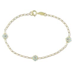 14k Yellow Gold Cubic Zirconia and Flower Charm Baby Bracelet