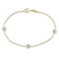 14k Yellow Gold Cubic Zirconia and Flower Charm Baby Bracelet
