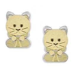 14k Two-tone Gold Cat Baby Earrings