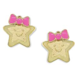 14k Yellow Gold Star with Bow Baby Earrings