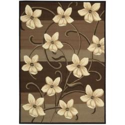 Hand-hooked Brown Paradise Floral Rug (7'3 x 9'3)