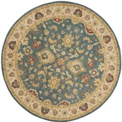Handmade Jaipur Blue/ Beige Wool Rug (6' Round)