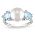 Sterling Silver FW Pearl and Created Blue Topaz Ring (9-9.5 mm)