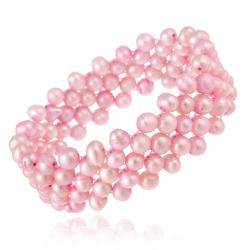 Stonique Creations Freshwater 3-row Pink Pearl Stretch Bracelet (5.5-6 mm)