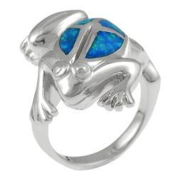 Sterling Silver Blue Opal Jumping Frog Ring