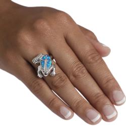 Sterling Silver Blue Opal Jumping Frog Ring