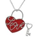 Silver and Red Enamel Cubic Zirconia 'Love' Heart and Key Necklace