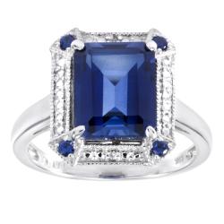 14k White Gold Lab-created Ceylon Sapphire and Diamond Ring