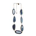 Goldtone Wire-wrapped Blue Agate Necklace