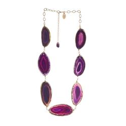 Goldtone Wire-wrapped Purple Sliced Agate Necklace