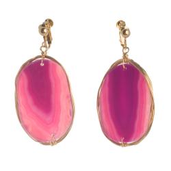 Goldtone Wire-wrapped Genuine Pink Sliced Agate Earrings