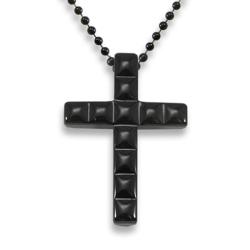 Men's Tungsten Carbide Polished Black-plated Faceted Design Cross Necklace