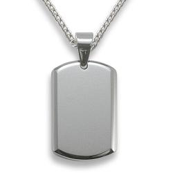 Men's Tungsten Carbide Beveled Edge Small Dog Tag Necklace