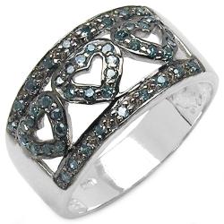 Sterling Silver 3/8ct TDW Blue Diamond Open Heart Ring