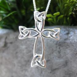 Sterling Silver Box Chain Necklace and Celtic Cross Pendant (Thailand)