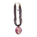 Goldtone Large Purple Agage and Bead Necklace