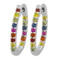 Sterling Silver Multicolor Sapphire Oval Hoop Earrings