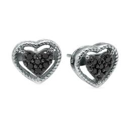 Sterling Silver 1/4ct TDW Black Diamond Heart Stud Earrings