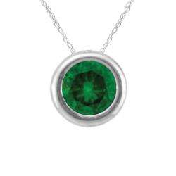 10k Gold May Birthstone Bezel-set Created Emerald Designer Necklace