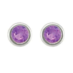 10k Gold February Birthstone Bezel-set Amethyst Designer Stud Earrings
