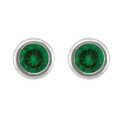 10k Gold May Birthstone Bezel-set Created Emerald Designer Stud Earrings