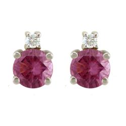 10k Gold June Birthstone Rhodolite and Diamond Stud Earrings