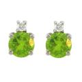 10k Gold August Birthstone Peridot and Diamond Stud Earrings