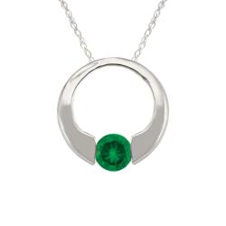 10k Gold May Birthstone Created Emerald Circle Necklace