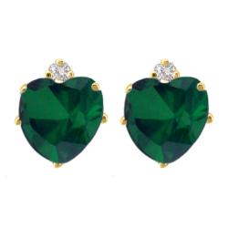 10k Gold Created Emerald and Diamond May Birthstone Heart Earrings 