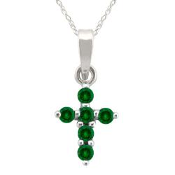 10k Gold Created Emerald Cross Necklace