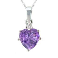 10k Gold Amethyst and 1/50ct TDW Diamond February Birthstone Heart Necklace (G-H, SI1-SI2)