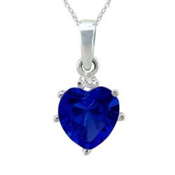 10k Gold Created Sapphire 1/50ct TDW Diamond September Birthstone Heart Necklace (G-H, SI1-SI2)