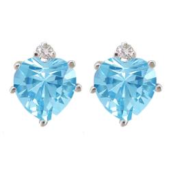 10k Gold Sky Blue Topaz and Diamond March Birthstone Heart Earrings