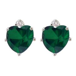 10k Gold Created Emerald and Diamond May Birthstone Heart Earrings 