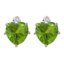 10k Gold Peridot and Diamond August Birthstone Heart Earrings 