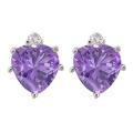 10k Gold Amethyst and Diamond February Birthstone Heart Earrings