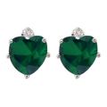 10k Gold Created Emerald and Diamond May Birthstone Heart Earrings