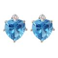 10k Gold Swiss Blue Topaz and Diamond December Birthstone Heart Earrings