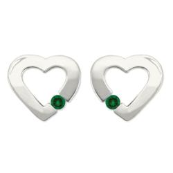10k Gold May Birthstone Created Emerald Contemporary Bold Designer Heart Earrings
