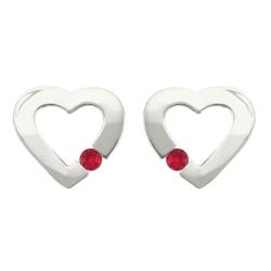 10k Gold July Birthstone Created Ruby Contemporary Bold Designer Heart Earrings