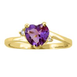 10k Gold February Birthstone Amethyst/ Diamond Heart Ring