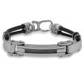 Stainless Steel and Black Rubber Men's Cable Band Bracelet