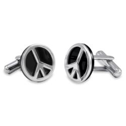 Stainless Steel Black Resin Inlay Peace Sign Cuff Links