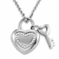 Stainless Steel Polished Cubic Zirconia Heart Goldplated Key Necklace