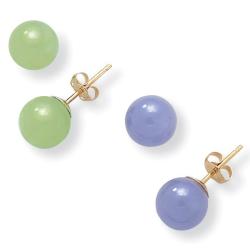 Angelina D'Andrea 14k Yellow Gold Green and Lavender Jade 2-pair Earring Set