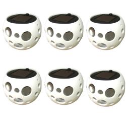 White Round Ceramic Solar Lights Pot with Bubble Cutouts (Set of 6)