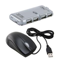 Ergonomic Optical Scroll Wheel Mouse/ 4-port LED USB Hub